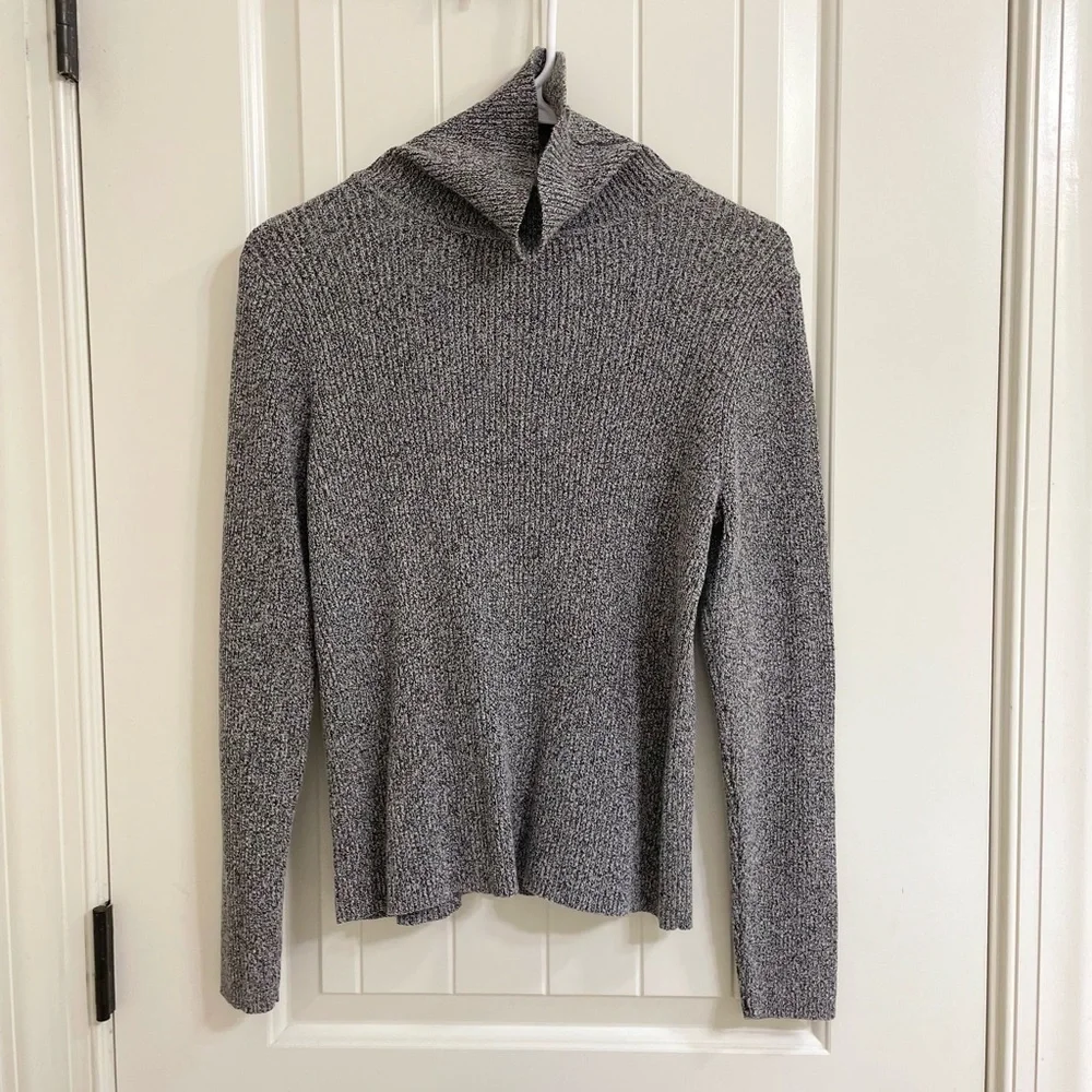 Kim Rogers Gray Ribbed Mock Neck Cotton Sweater | Size M